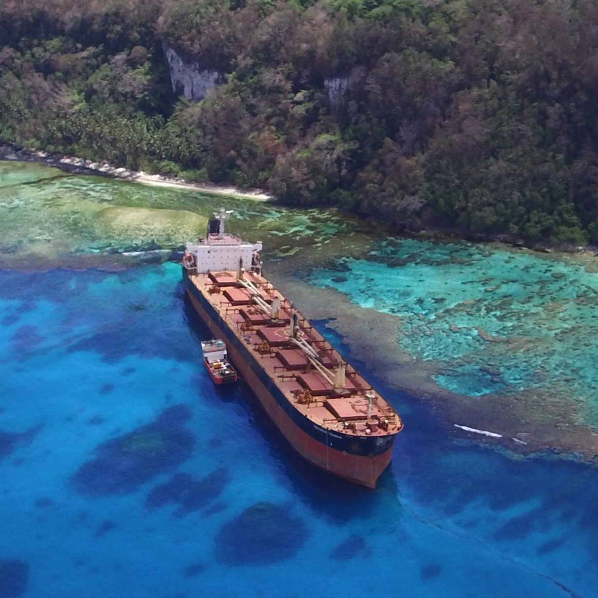 Aerial shot of the bulk carrier Solomon Trader run aground